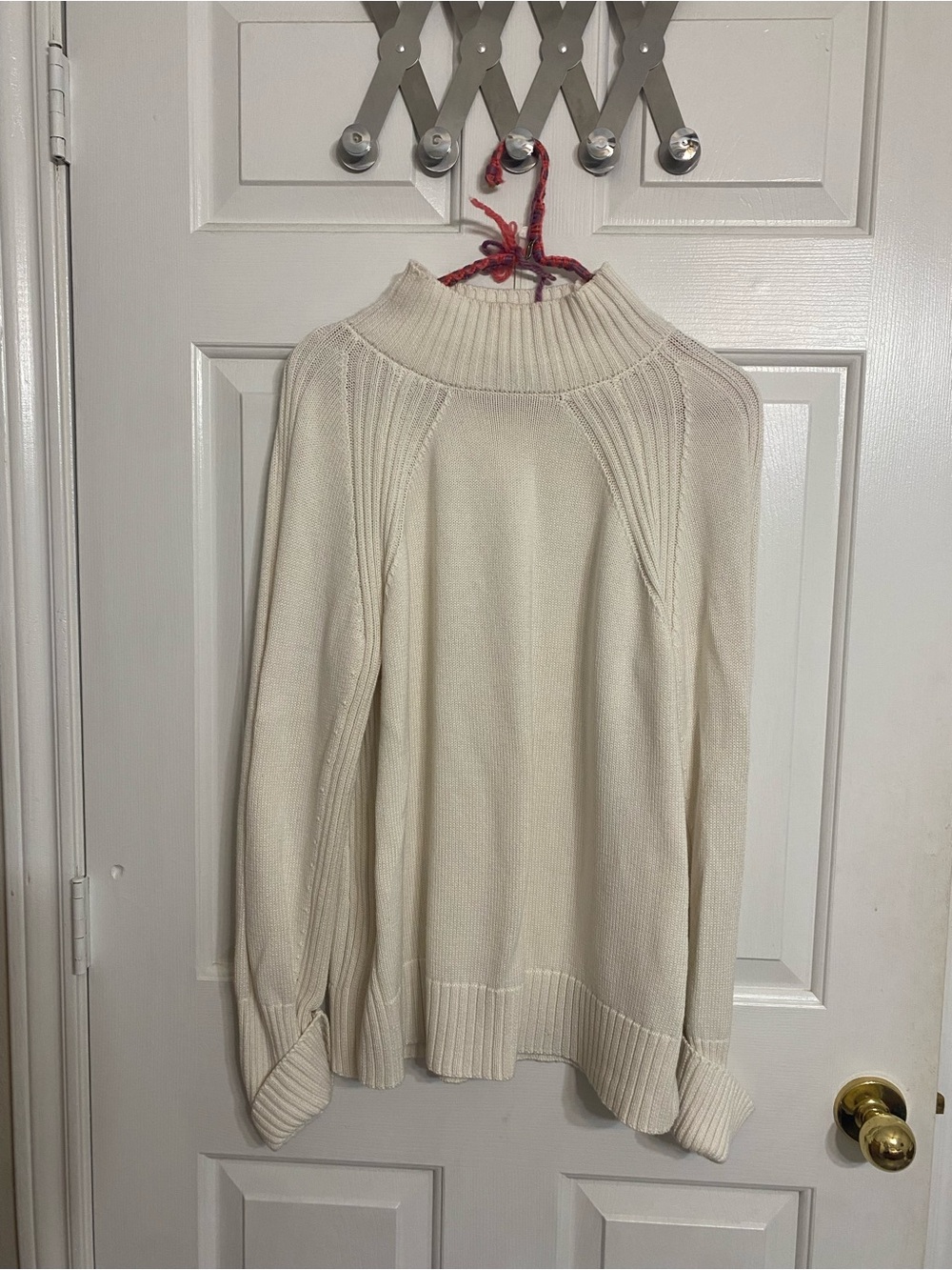 Jones New York Cream Ribbed Funnel Neck Sweater
